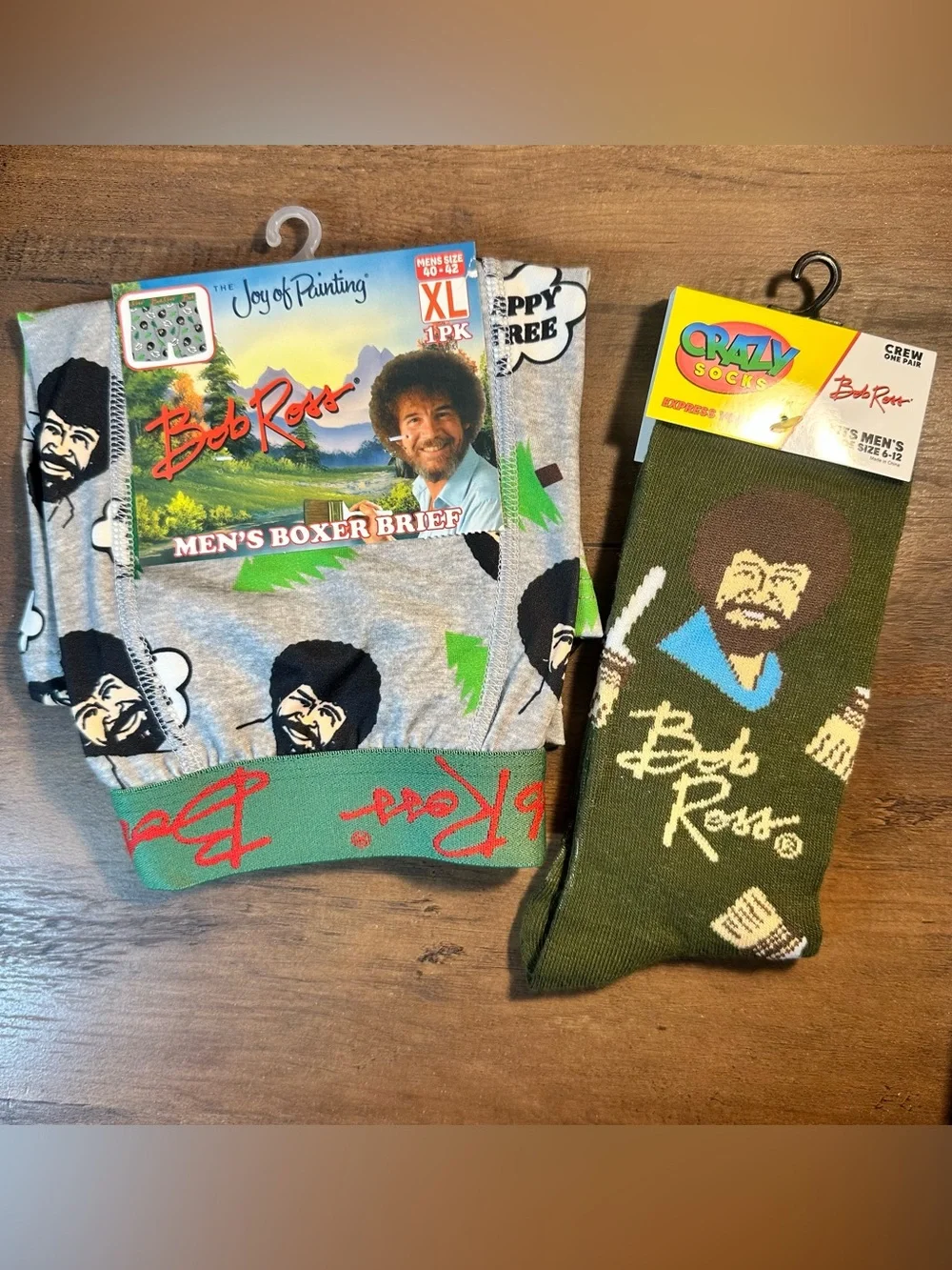 Bob Ross The Joy of Painting Mens Boxer Brief XL (40-42) & 1 Pair Crew Socks NWT
